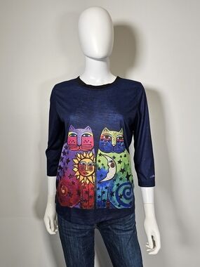 Laurel Burch NWT Lightweight Colorful Cat Art to Wear Top Sz M